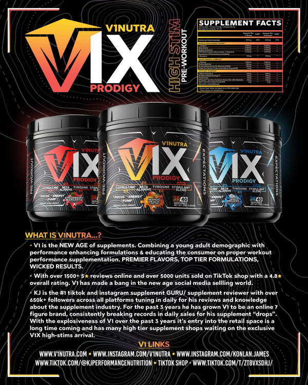 V1X PRODIGY EXCLUSIVE RETAIL PREWORKOUT V1 NUTRA